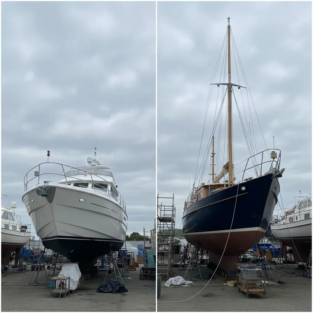 Comparing new and pre-owned yacht prices in a boatyard